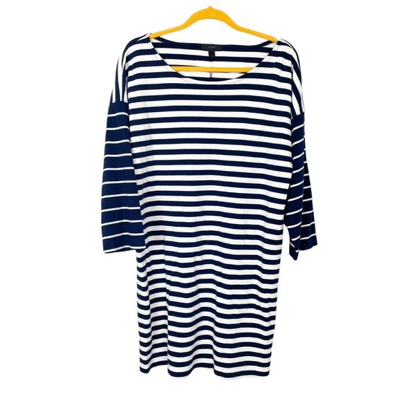 J. Crew Woman's Sz M Navy Blue and‎ White Striped Shift Shirt Dress 3/4 Sleeve - Picture 2 of 9